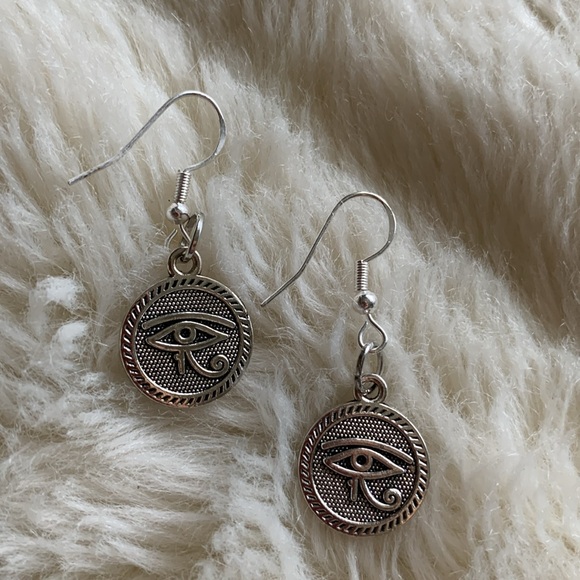 Artisan Egyptian Eye of Horus earrings Protection Amulet sterling silver hooks - Picture 5 of 8